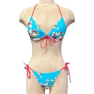 Y2K Victoria’s Secret Bikini Blue Floral Swimsuit Halter Push-Up S Small